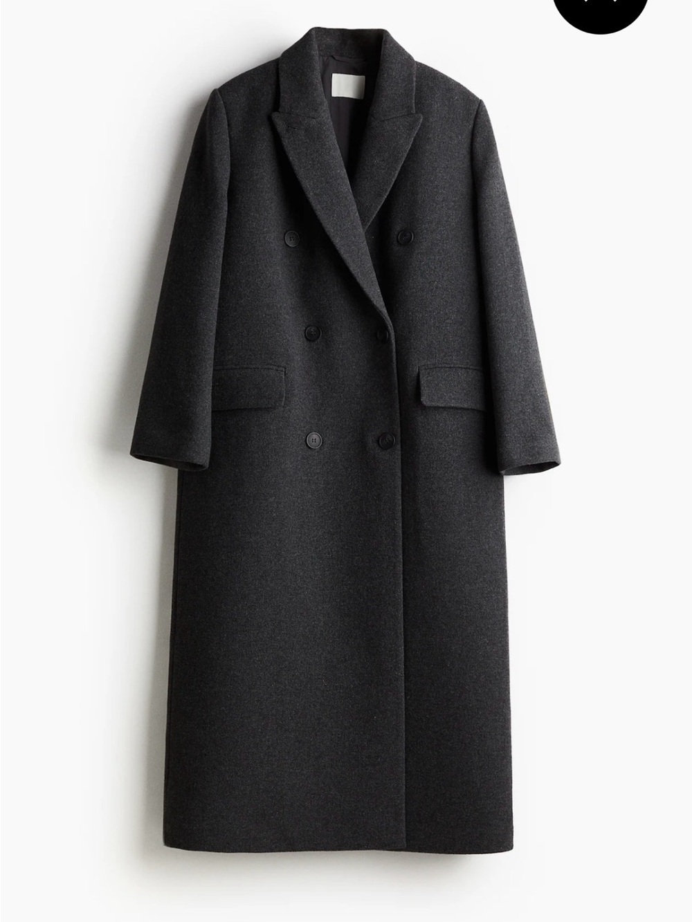 NWT H&M Oversizef Classic Double-Breasted Long Wool Blend Coat - Charcoal